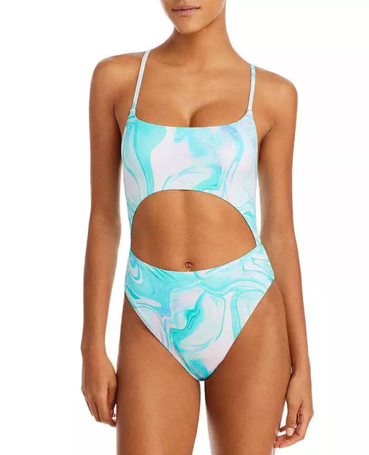Aqua Monokini Swirl Print Cutout One Piece Swimsuit
