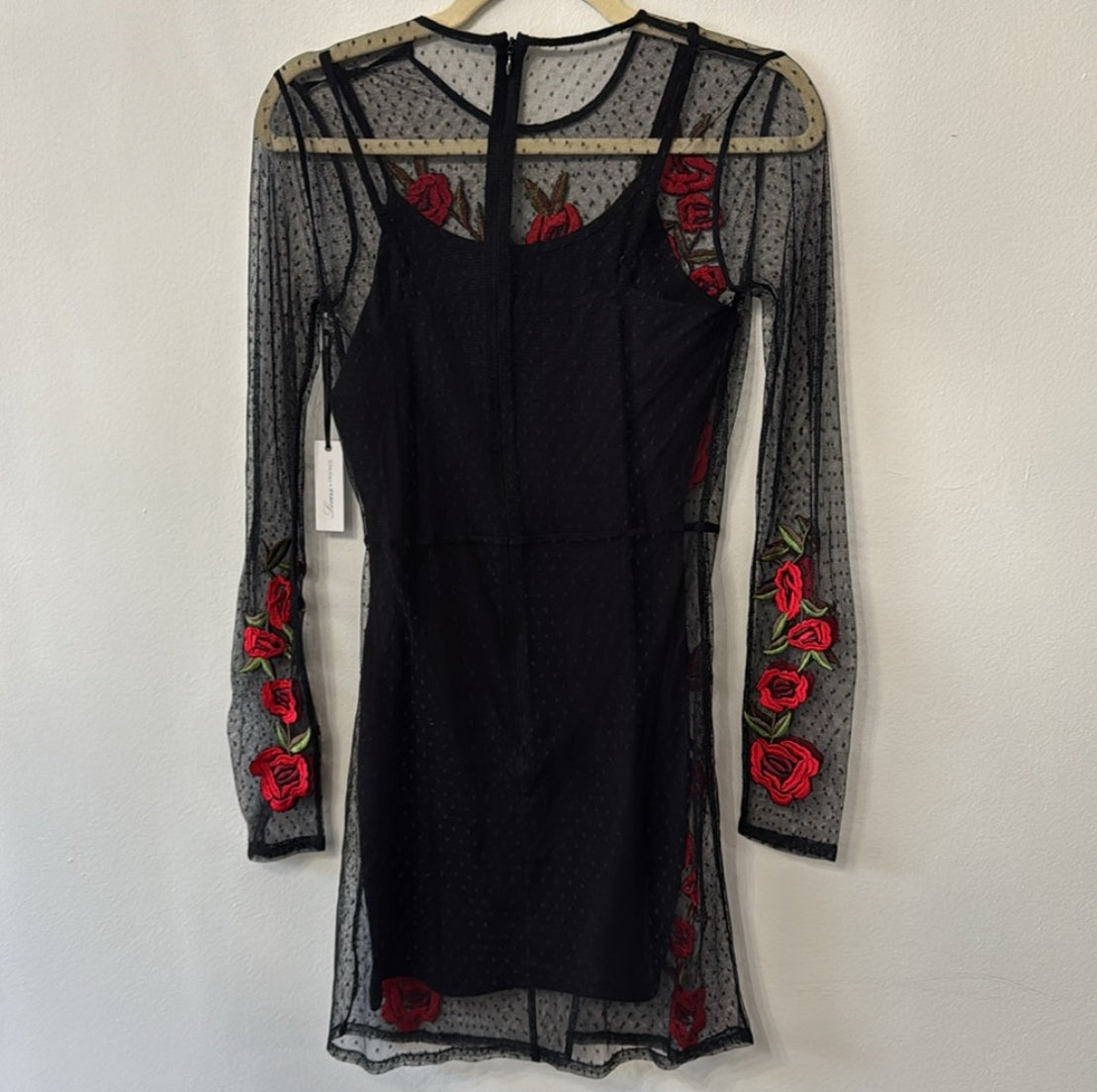 Lovers+Friends Morella Embroidered Rose and Swiss Dot Mesh Dress