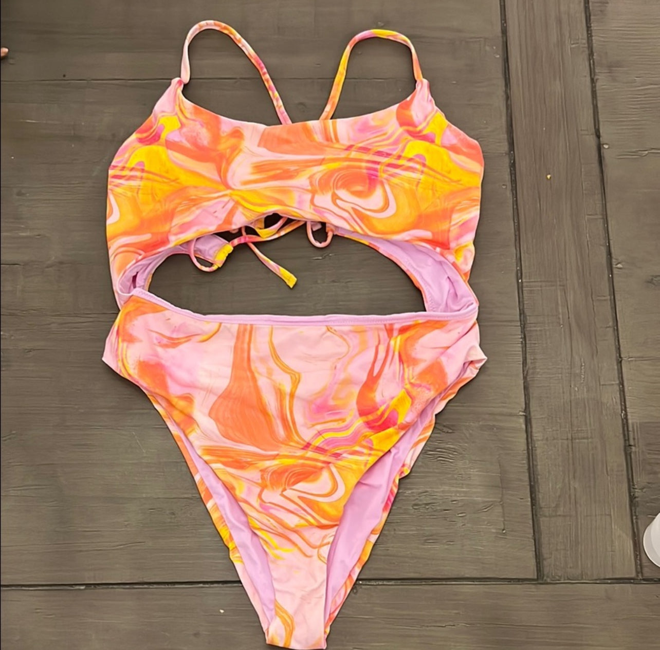 Aqua Swim Monokini Pink and Orange Swirl