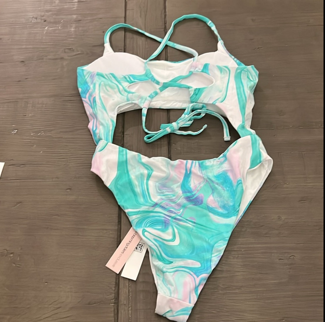 Aqua Monokini Swirl Print Cutout One Piece Swimsuit