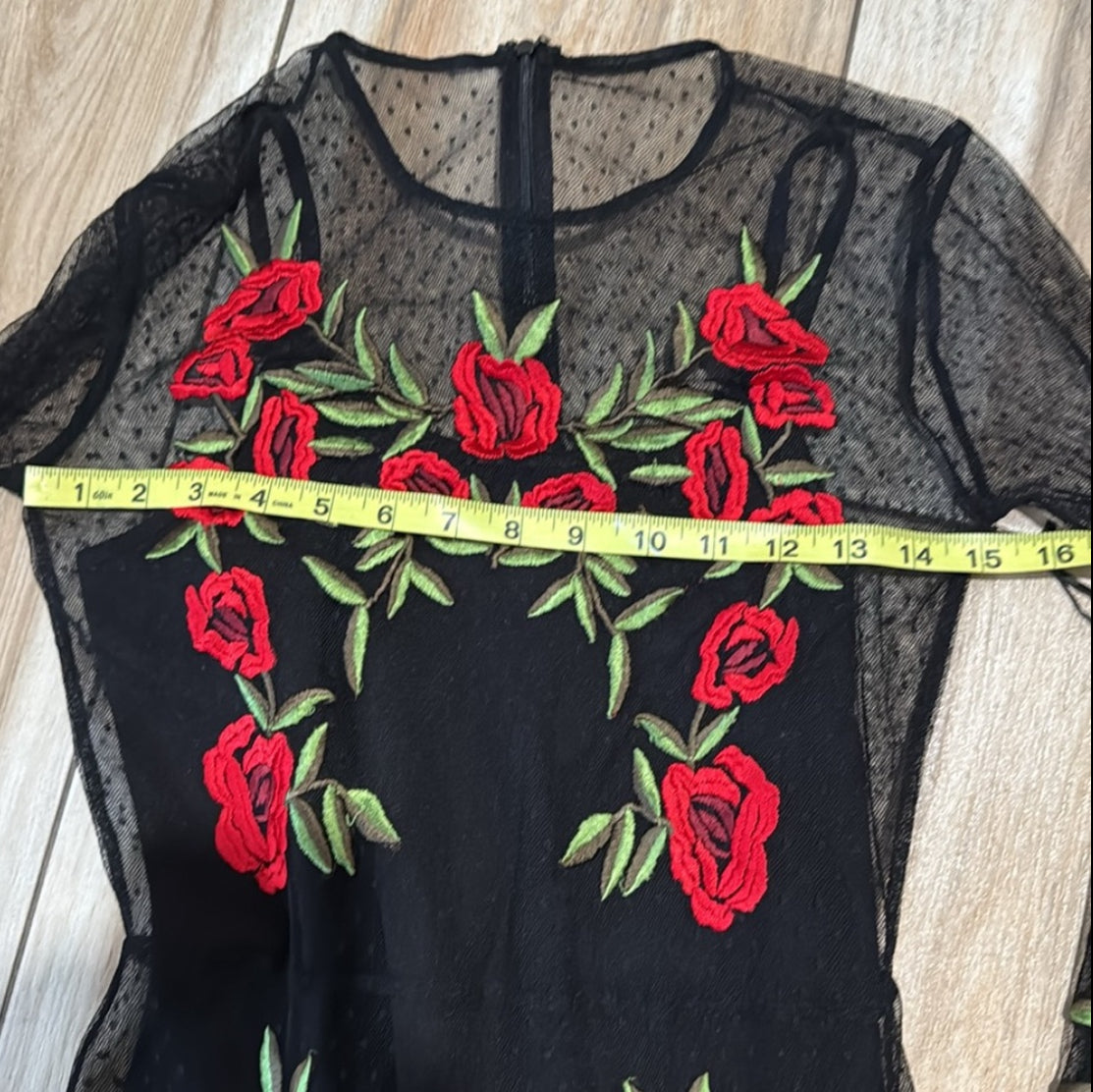 Lovers+Friends Morella Embroidered Rose and Swiss Dot Mesh Dress