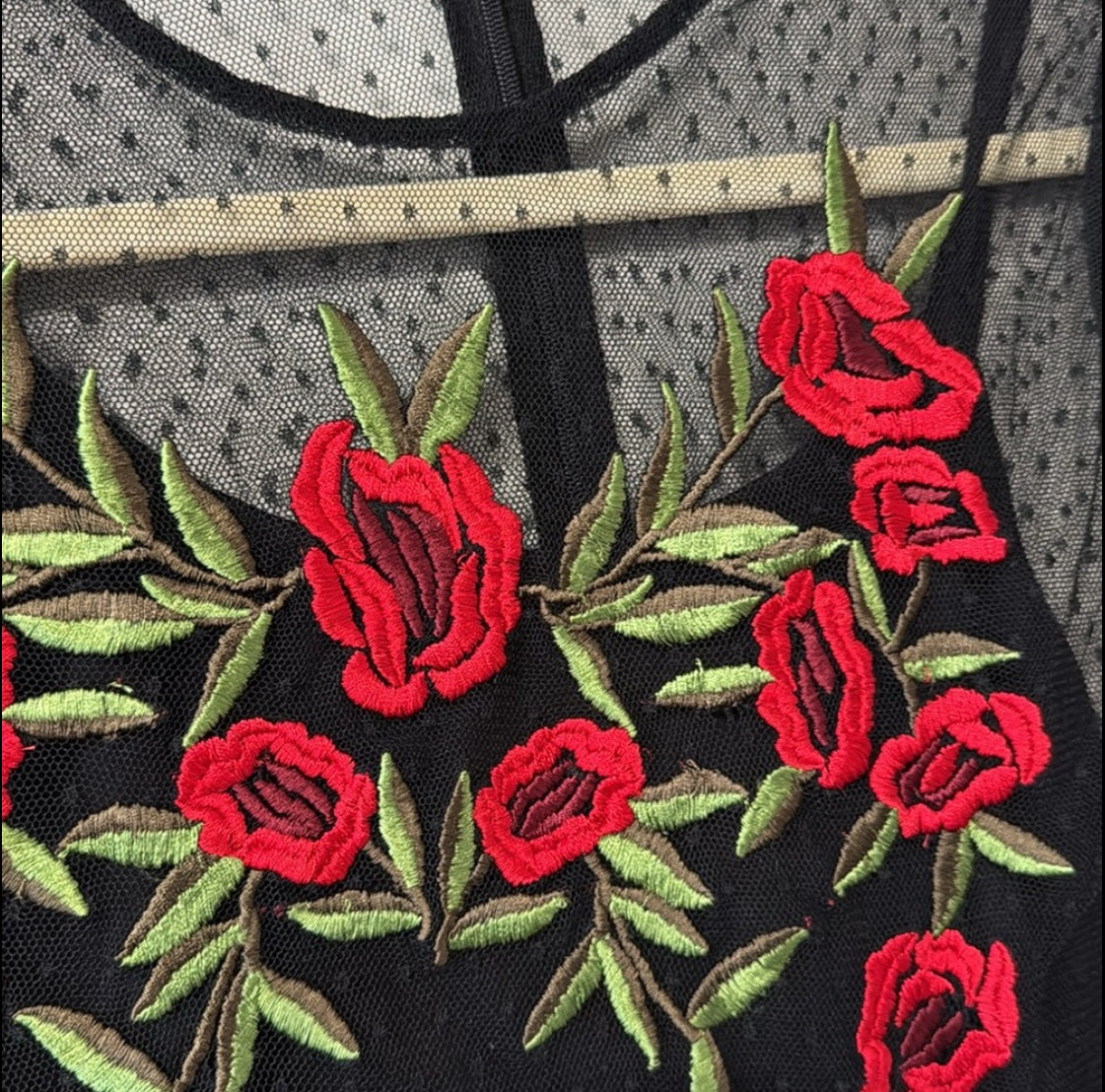Lovers+Friends Morella Embroidered Rose and Swiss Dot Mesh Dress