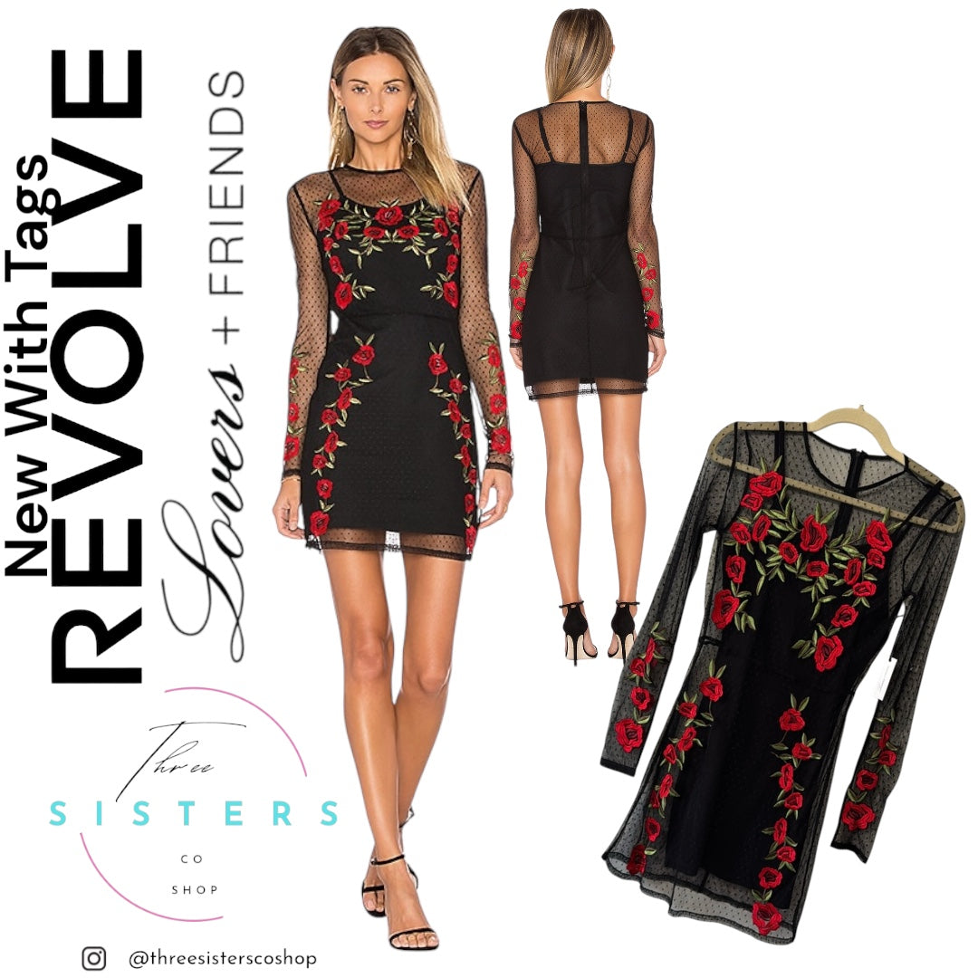 Lovers+Friends Morella Embroidered Rose and Swiss Dot Mesh Dress
