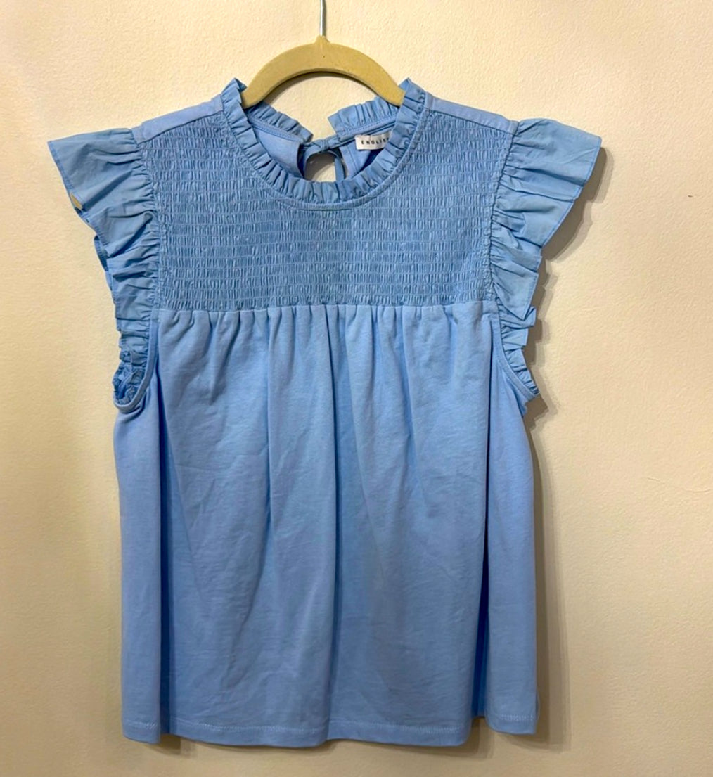 English Factory Smocked Ruffle flutter sleeve top NWT