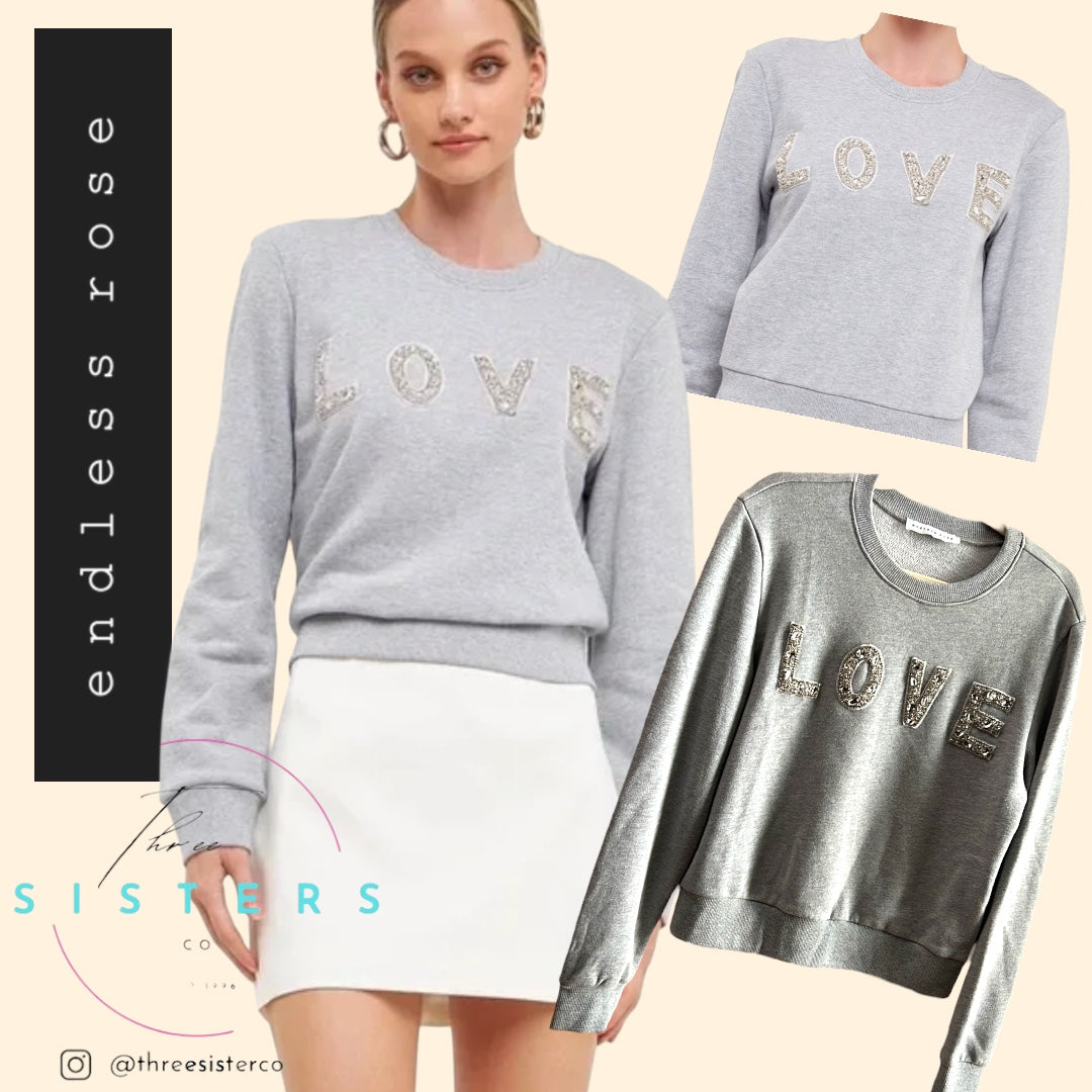 Endless Rose LOVE Embellished Sweatshirt NWOT