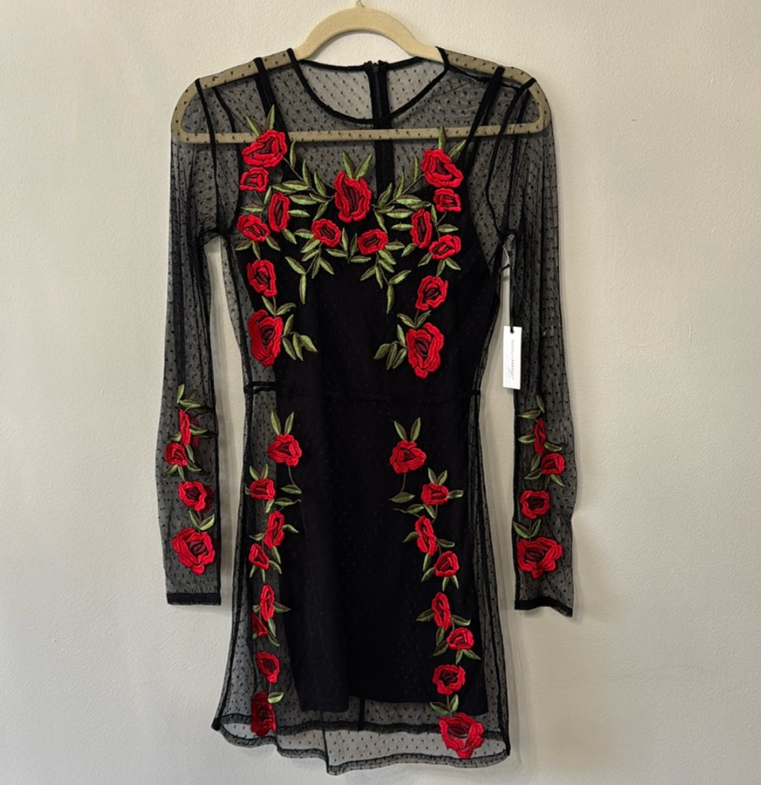 Lovers+Friends Morella Embroidered Rose and Swiss Dot Mesh Dress
