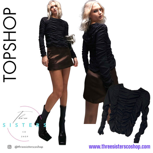 Topshop ruched long sleeve shirred top