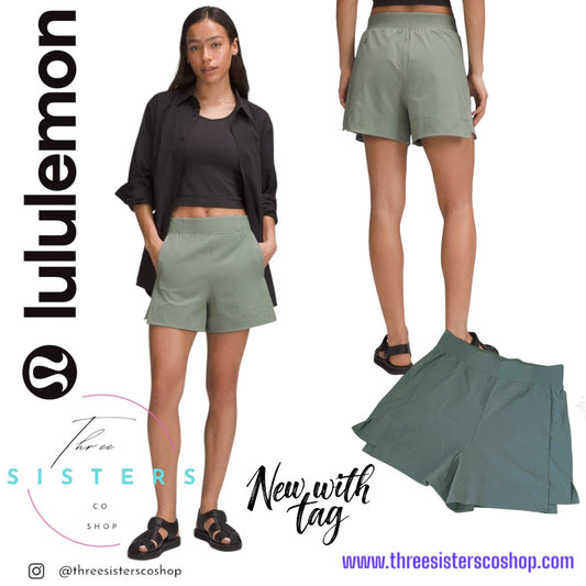 Stretch Woven Relaxed Fit High Rise Short 4”